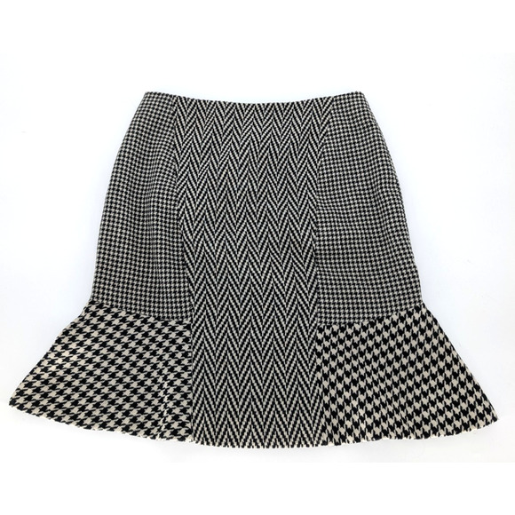 Ann Taylor Houndstooth Chevron Check Tweed Peplum Skirt 4P Preppy Academia Black - Picture 4 of 8